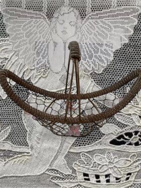 Vintage Whimsygoth Fairycore Pink Beaded Silver Wire Basket
